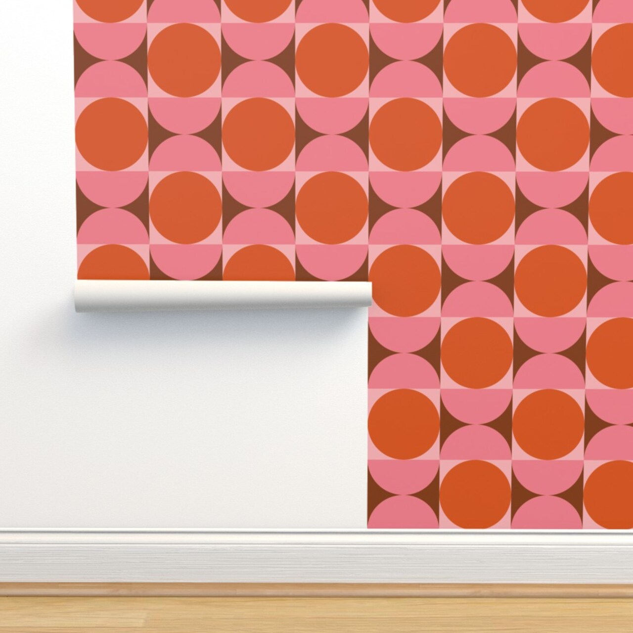 Pink Retro Orange Circles Geometric Abstract Square 60S Mid Century Modern Large Scale Custom Removable Wallpaper by Spoonflower Peel & Stick Wallpaper 2FT Wide